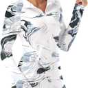 FKEEP Women's Polo Shirts Long Sleeve UPF 50+ Sun Protection Tennis Golf Workout Tops Sport Zipper V Neck (08 Ink Flowers)