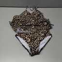 Floerns Girl's 3 Piece Swimsuit Cheetah Halter Bathing Suit and Beach Skirt Set (Brown)