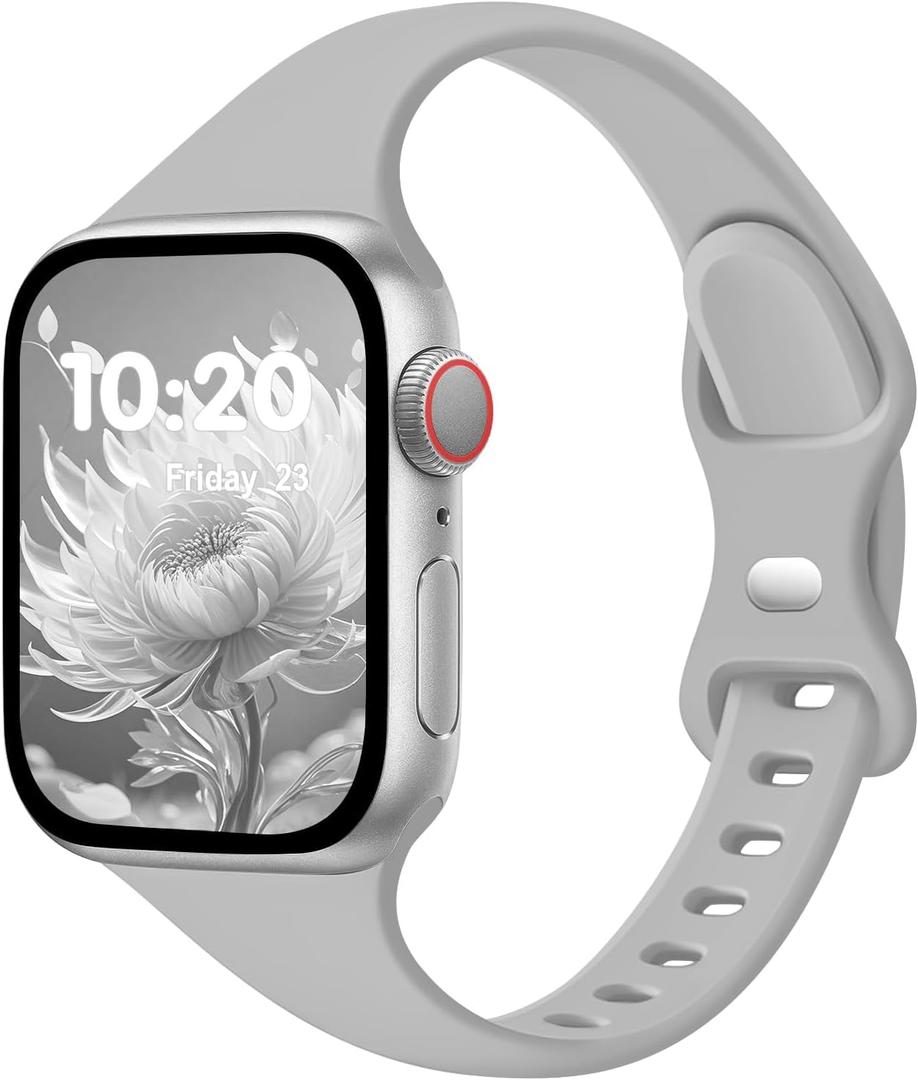 Slim Band Compatible with Apple Watch Bands 38mm/40mm/41mm/(42mm Series 11 10) for Women Men,Soft Thin Narrow Silicone Sport Strap Wristbands for iWatch Series 11 10 9 8 7 6 5 4 3 2 1 SE Ultra Gray
