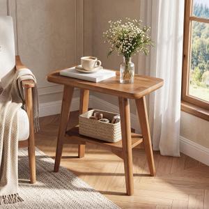 Solid Wood End Table Set of 2, Farmhouse Side Table with Storage Shelves, 11.81"D x 23.62"W x 24.02"H
