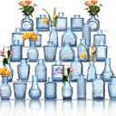 Glass Bud Vases Set of 32 - Blue Assorted Small Mini Glass Vases for Flowers, Crystal Vintage Vase Set, Bulk Centerpieces for Table Dcor, Wedding, Home and Events (Blue, 32 Pcs)