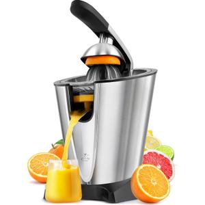 Zulay Electric Citrus Juicer - Makes Fresh Orange, Lemon, Grapefuit, Lime - Stainless Steel, 160W Quiet Powerful Motor, Interchangeable Cones - Filters Out Seeds & Pulp - Dishwasher-Safe Parts - Black (Black Lux)