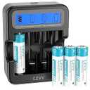 Rechargeable Lithium 1.5V Batteries with Black LCD Fast-Charger (Pack of 4)