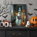 Trendy Halloween Bathroom Ghost Wall Art Ghost On Toilet Reading Newspaper Canvas Posters Goth Dark Academia Horror Prints Painting For Living Room Bedroom Wall Decor 16x24in Unframed (16L" x 24W")