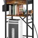 Homeiju 3-Tier Printer Stand with Storage Drawer,Large Tall Printer Table with Power Outlet,Side Pocket and Adjustable Shelf for Home Office,Stand Cart for Computer PC Tower CPU Shredder,Brown
