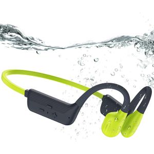 Swimming Headphones, IP68 Waterproof Bone Conduction Headphones with 32GB Memory, Bluetooth 5.4 Open Earphones, Wireless Underwater Earbuds for Swimming, Running, SportsChartreuse