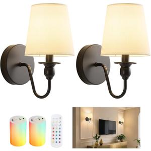 Battery Operated Wall Sconce Set of 2,Wireless Wall Sconces with 10000 mAh,RGB Rechargeable Sconces with Remote,Cordless Wall Lights for Bedroom,Living Room,Bathroom,Renter Friendly Home Decor (Black)