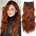 NAYOO Clip in Hair Extensions for Women 20 Inch Long Wavy Curly Auburn Hairpieces Full Head Synthetic Hair Hairpieces(6PCS,Auburn)