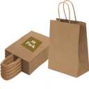Joybe 50 Pack 5.95x3.25x8 Inch Small Brown Paper Bags with Handles Bulk, Kraft Paper Gift Bags for Birthday Party Favors Grocery Retail Shopping Business Goody Craft Sacks (Plain Natural, 50pcs)