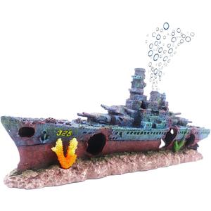 Ulifery Aquarium Shipwreck Sunken Pirate Ship Resin Fish Tank Decorations Battleship for Betta Super Large XXL for 55-75 Gallon Tank with Bubbler Stone