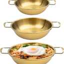 3 Korean Ramen Noodle Pot with Handles, Stainless Steel Everyday Pan, Golden Korean Cooking Pot for Soup, Noodle, Pasta, Home and Outdoor, Dishwasher Safe, Size 7.7", 9.25", 10"