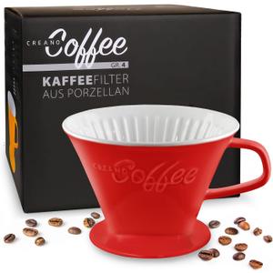 Creano Porcelain Coffee Dripper Red - Ceramic Cone Brewer - Pour Over Coffee Maker for Filter Bags Size 4 - Easy Manual Brew for pure Taste - also for Camping, Hiking (Standard)