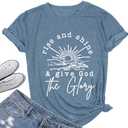Women Mountain Sunrise Adventure Shirt Hiking Camping Workout T Loose Fit Activewear Rise and Shine Give God The Glory Shirt (XX-Large, Ink Blue)