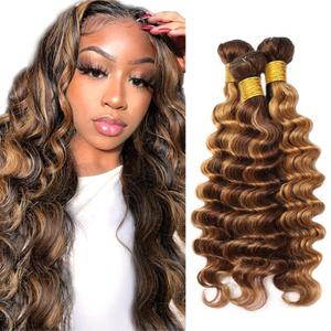 18 18 18 Inch P4/27 Brown Bundles Deep Wave Bundles Human Hair Unprocessed Brazilian Virgin Hair Highlight Blonde Deep Wave 3 Bundle Human Hair Extensions 50 Gram Per Bundle