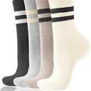 4 x AugRing Women's Striped Cotton Crew Socks Cozy Casual Athletic Quarter Socks for Running & Gym Size 5-11