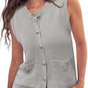 Saodimallsu Womens Summer Cropped Sweater Vest Sleeveless Button Ribbed Knit Crew Neck Cardigan Vests Top with Pockets (Gray, S)