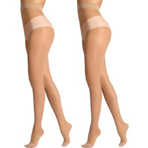 DancMolly Sheer to Waist Control Top Pantyhose, 2 Pairs Women's Tights T-Crotch, Everyday Office Wear, Medias de Mujer (XL)