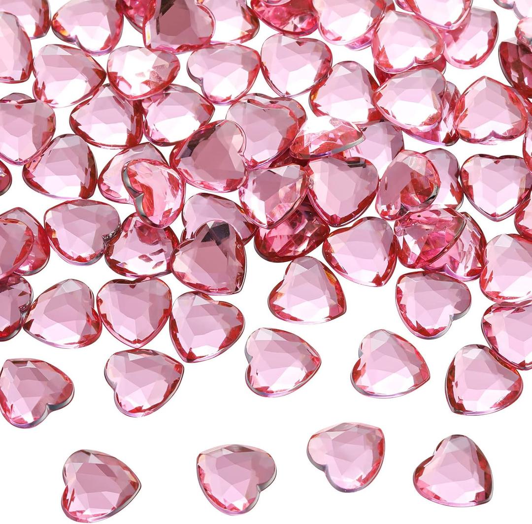 Chengu 200 Pieces 5d Valentine Gift Acrylic Heart Rhinestones Valentine Crystals Flat Back Galentines Gift Wedding Table Scatter Decoration for Vase Filler DIY Craft, 0.5 Inch (Pink)