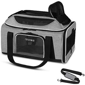 Petskd Top-Expandable Pet Carrier with Wheels 17x12x8.5 Inches JetBlue Allegiant Spirit Airline Approved, Soft-Sided Carrier for Small Cat Dog with Locking Safety Zippers and Anti-Scratch Mesh(Grey)