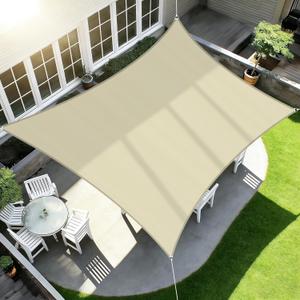 ECOOPTS 14'x14' HDPE Sun Shade Sail Rectangle Canopy Shades for Outdoor Patio Pergola Cover Blockage 95% UV Resistant(Beige)