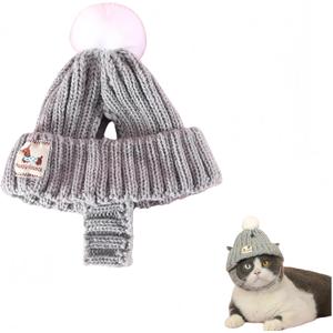 Warm Knitted Pet Beanie  Winter Dog Cat Hat with Ear Holes, Soft Dog Knit Cap, Pet Knit Hat, Dog Beanie Hat, Cozy Pet Winter Hat, Dog Cap, Furry Friend Ear Hole Beanie(Grey, Small)
