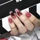 JODSONE Press on Nails 3D Handmade Square Crimson with Flower Knot Rhinestone Fake Nail Tips - Medium