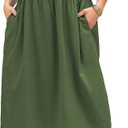 IN'VOLAND Plus Size Women's Summer Maxi Linen Dresses Casual Loose Pockets Long Dress Short Sleeve Army Green (Green)