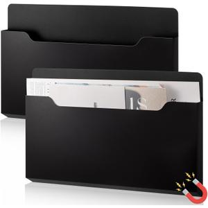 Feifeiya 2 Pcs Magnetic File Folder Wall Hanging Holder Large Pocket Paper Magazine Mail Organizer for Refrigerator Classroom Locker Whiteboard(Horizontal,Black Color,13.8 x 8.3 Inches)