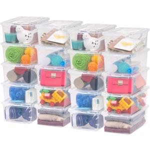IRIS USA 20-Pack Storage Bins with Lids, 6 Quart, Shoe Boxes Clear Stackable Containers Organize Shoes Closet Shelves, Classroom Organization Teacher Tools, Game Storage - BPA-Free Plastic