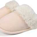 Women's Memory Foam Fuzzy Slippers Fluffy Plush Indoor Outdoor Non-Slip Thin Sole Winter House Shoes (7-8 Women/5-6 Men, Apricot)