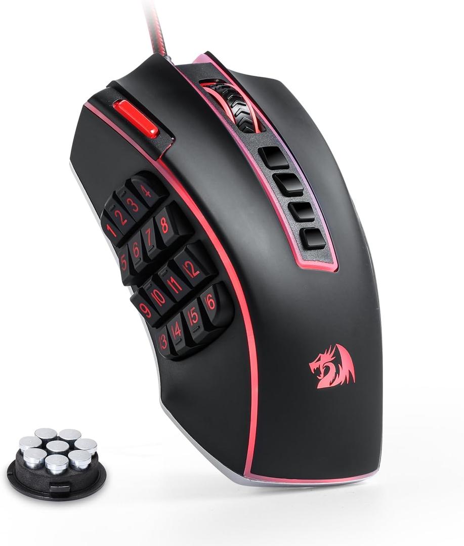Redragon M990 MMO Gaming Mouse, 32000 DPI High Precision Wired RGB Gamer Mouse w/23 Programmable Buttons, 16 Side Macro Keys, Software Supports, Aluminum Base (Black)