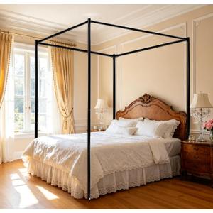 Full Size Canopy Bed Frame, Thickened Metal Poles with Four Durable Corner Brackets, Compatible with Metal/Wood, 78"W x 53"L