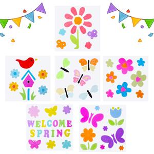6 Sheets Spring Window Gel Clings Flowers Butterflies Bee Beetle Bird Double Side Window Jelly Stickers Decals Decorations for Bedroom Home Office School Holiday Party Gift