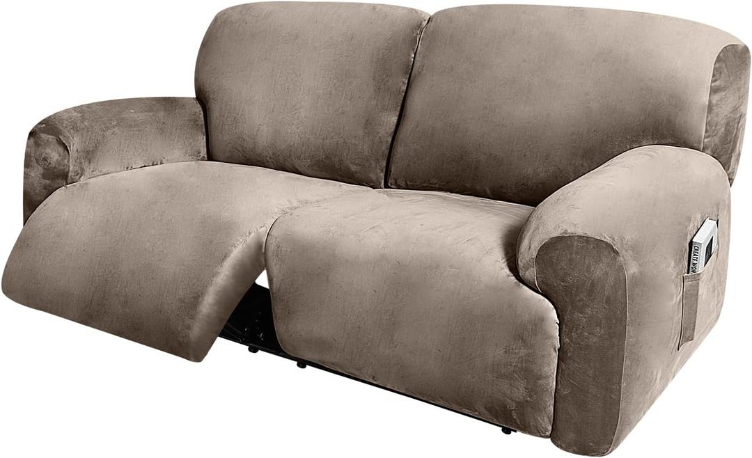 ULTICOR Extra Wide 75" - 90", Reclining 2 Seater Sofa, Extra Wide Reclining Love Seat Slipcover, 6-Piece Velvet Stretch, Reclining Sofa Covers, Thick, Soft, Washable (Taupe)