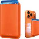 Stronger Magnetic RFID Leather Mag-Safe Card Holder for iPhone 15 Series, Mag-Safe Accessories Stick on Series of iPhone 17/16/15/14/13/12 and Pro/Promax, Orange