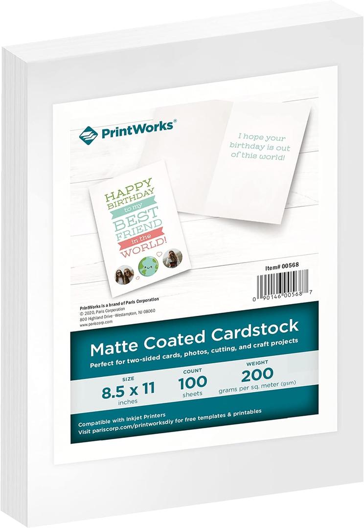 Printworks White Matte Photo Paper, 200 GSM/9.2 mil Cardstock Paper, Perfect for School and Craft Projects, 8.5 x 11, 100 Sheets (00568)