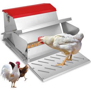 25lbs Automatic Chicken Feeder-Metal Treadle Poultry Feeder, No Waste Rat Proof Chicken Feeder with Sturdy Galvanized Steel Build and Weatherproof Locking Lid for Duck, Fowl, Pheasant Outdoor