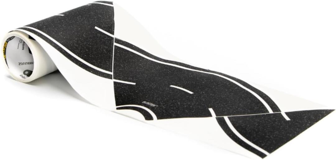 PlayTape Road Tape Curves for Toy Cars - Sticks to Flat Surfaces; No Residue; 1 Roll of 12 Curves, 4 in. Wide (Asphalt)