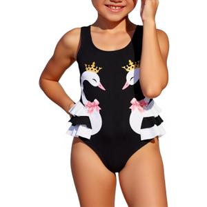 Little Girls One Piece Swimsuits Cute Toddler Bathing Suit Summer Beach Swimwear Black 4-5Y