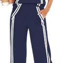 Casly Lamiit Womens 2 Piece Lounge Set Stripes Travel Outfits Sweatsuit Mock Neck Tank Top Wide Leg Pants Casual Activewear (L)
