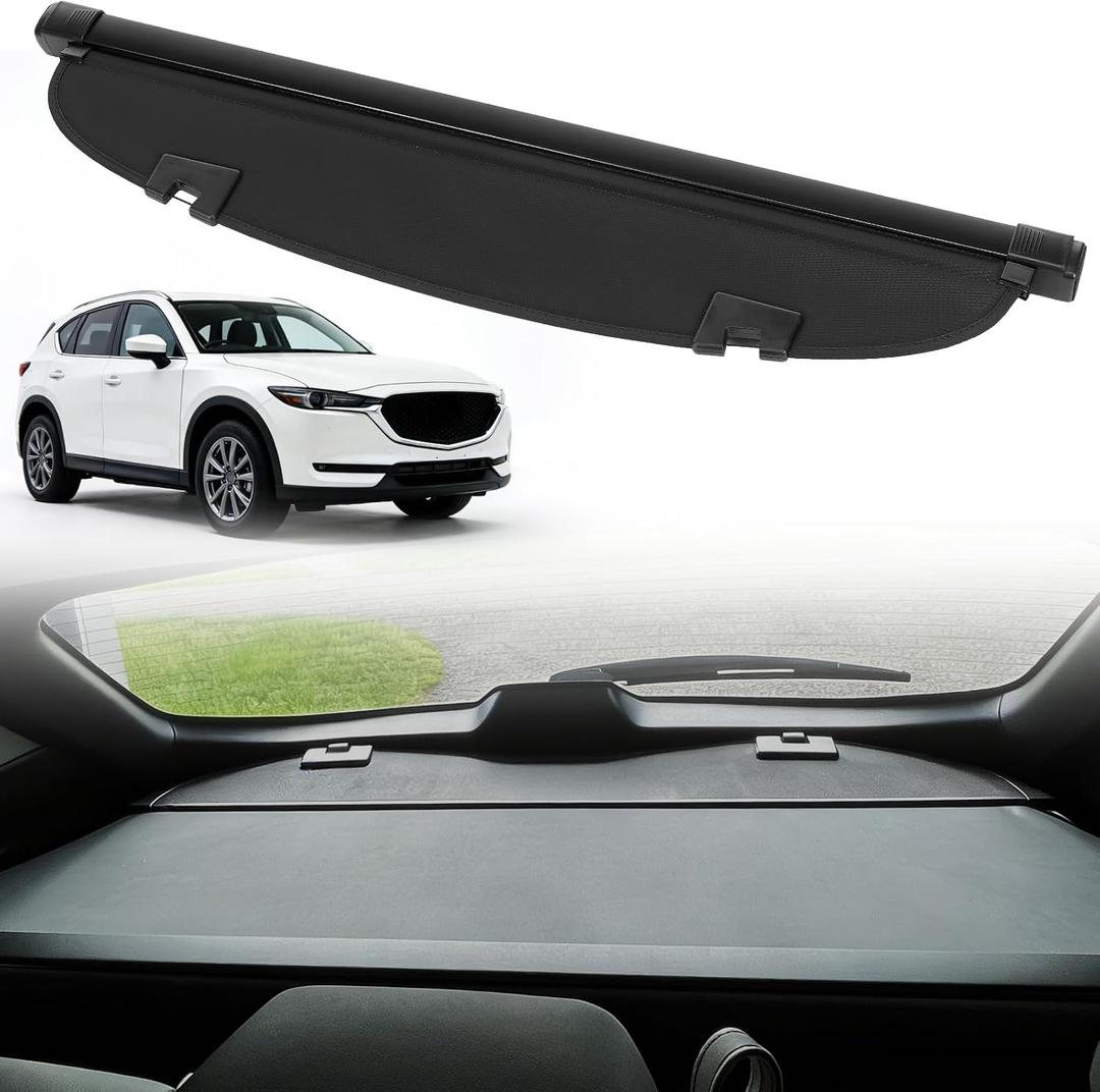 Rear Trunk Cargo Cover for Mazda CX-5 5-Seater 2017-2024 2025 Accessories, Waterproof Resistant Trunk Cover Security Shield Shade, Aluminum Alloy & PVC Leather Texture