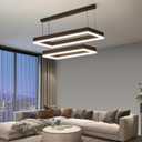 Modern Pendant Light Fixture, LED Black Chandelier for Kitchen Island, 2 Layer Rectangle Adjustable Height, Dimmable 3000K-6500K Ceiling Hanging Light for Dining Room Table, Bedroom, Living Room, Rect 15.7"+23.6"
