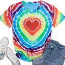 Pride Shirt Women LGBTQ Equality Shirts Rainbow Shirt Heart Graphic Tees Casual Summer Short Sleeve Tops (Medium, Multicolor-1)