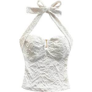 MakeMeChic Women's Halter Tops Sleeveless Backless Crop Summer Tank Tops (White, L)