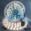 iNextStation Warm White LED Strip Light, 16.4ft 5M 2835 SMD 300 LEDs 12V Flexible Cuttable LED Tape Light for Bedroom Kitchen Cabinet Wardrobe TV (Power Adapter Included)