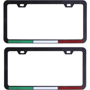 (Pack of 2) Italy License Plate Frame Aluminum with Carbon Fiber Finished Screw and Caps Included Italian Flag License Plate Frame for Maserati Alfa Romeo Ferrari Fiat