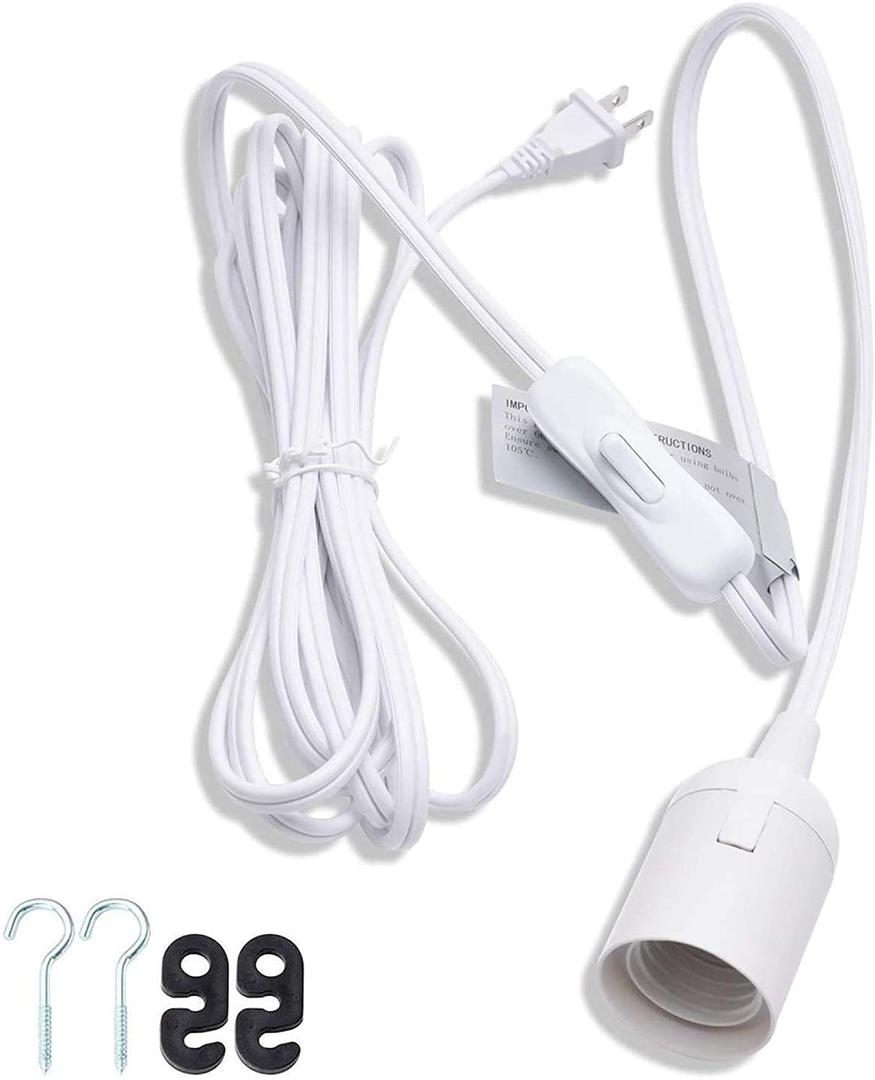JACKYLED Extension Hanging Lantern Cord Cable UL 12Ft E26 E27 Socket On/Off Switch Plug in Pendant Lighting for Kitchen Bedroom Plant Growth Light