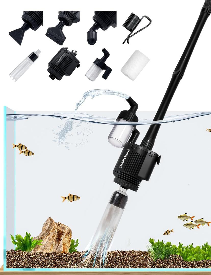 Electric Aquarium Gravel Cleaner [2026 Edition] 6 in 1 Automatic Fish Tank Cleaning Tools Gravel Vacuum for Aquarium Suitable for Change Water Wash Sand (with Filter Cup and Hose Clamp 22W)