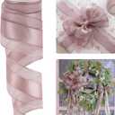 HUIHUANG Dusty Rose Sheer Wired Ribbon with Satin Stripe 2.5 inch Mauve Wire Ribbon for Bows Making, Wreaths, Gift Wrapping, Wedding Bridal Shower Decor, Christmas Tree-Continous 10 Yards