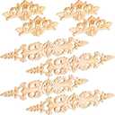 8 Pcs Wood Appliques Carved Onlays Long Decorative Wood Applique Trim Wooden Decal Corner Frame Wooden Appliques for Furniture Cabinet Dresser Bed Wall, 12.99 x 2.36 Inch, 6.3 x 2.76 Inch